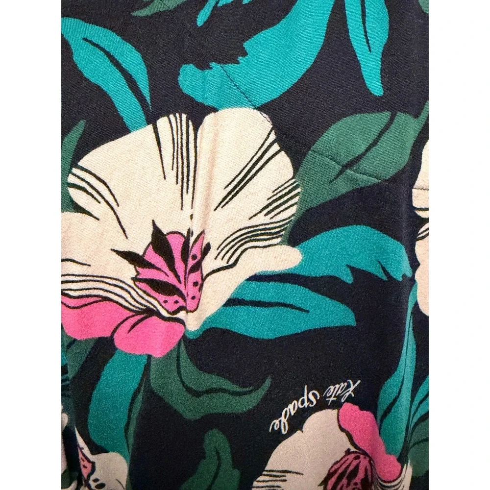 Kate Spade Pajama Set Sz L Hibiscus Floral Short Sleeve Pants Navy Sleepwear